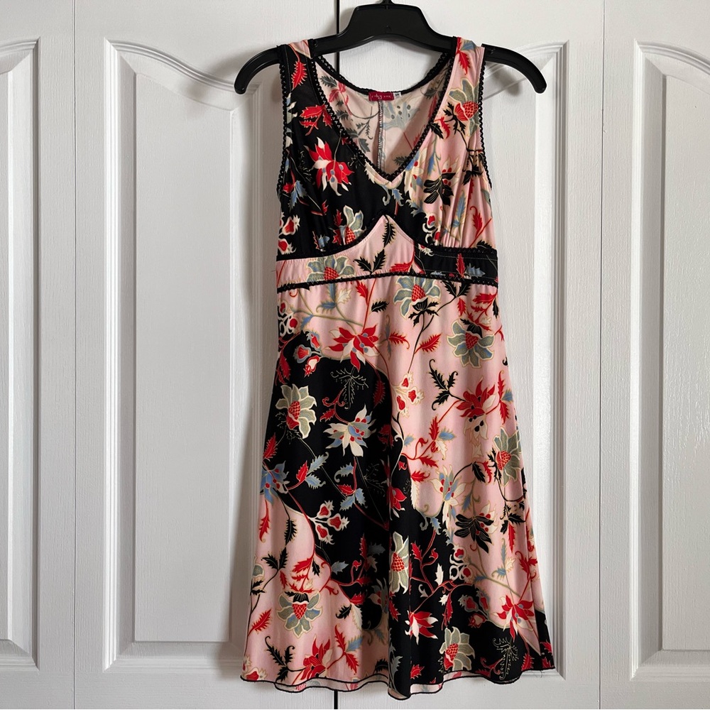 Ruby Rox Black and Pink floral Sleeveless Sundress juniors S
